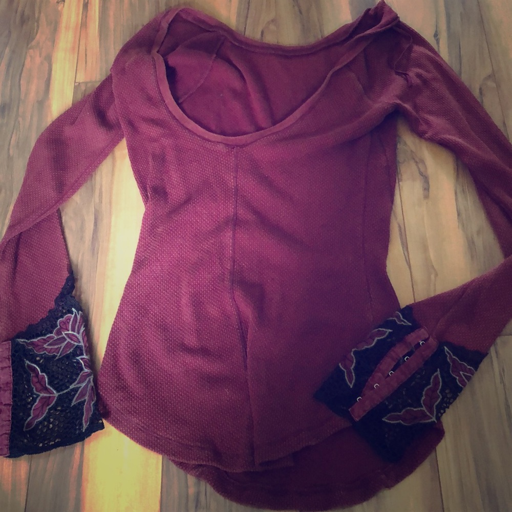 Free People Lace Sleeve Top